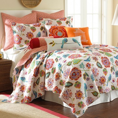 Abigail Orange and Teal Embroidered Floral 18" Pillow