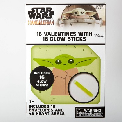 Star Wars: The Mandalorian 16ct Valentine's Day Classroom Exchange Cards with Glow Sticks - Paper Magic