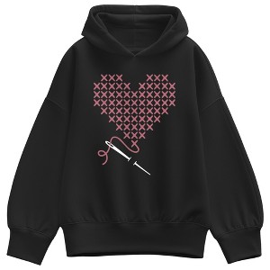 Women's Instant Message Stitched Heart Oversized Fleece Hoodie