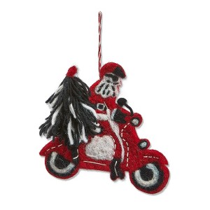 tagltd Santa on Moped Christmas Ornament - Red Wool Tree Decoration - 5.5" x 5" x 0.5" - Dust Clean - 1 of 1
