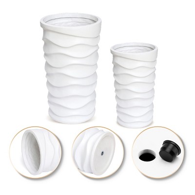 Set of 2 White Wavy MgO Indoor/Outdoor Planters