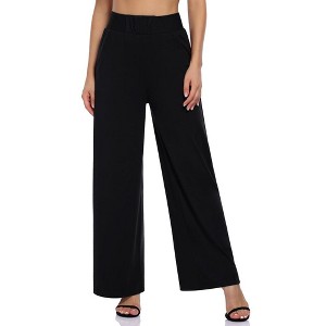 Women's Wide Leg Pants Casual Palazzo High Waist Solid Color Formal Pants Trousers with Pockets - 1 of 4