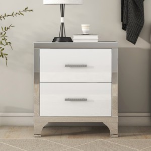 Modern Nightstand with with 2 Drawers, High Gloss Finish, MDF Frame with Metal Legs, Elegant Bedroom Side Table-The Pop Home - 1 of 4
