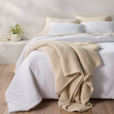 Chunky Knit Full/Queen Bed Blanket - Thumbnail 3