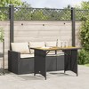 vidaXL Patio Dining Set with Cushions - 2 Piece Black Poly Rattan Garden Furniture with Acacia Wood Tabletop - 2 of 4