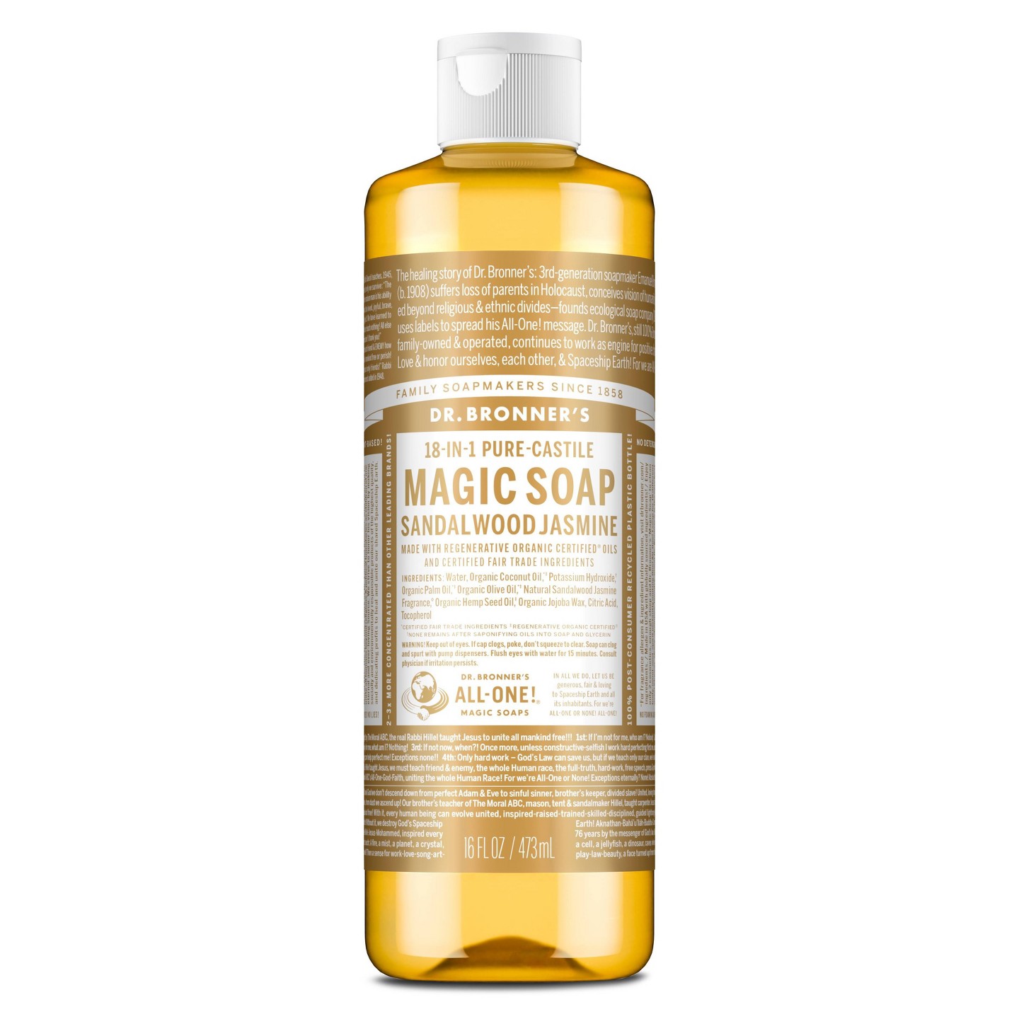Кастильский гель для душа Dr. Bronner's Magic, Sandalwood Jasmine, 16 oz — фото 1