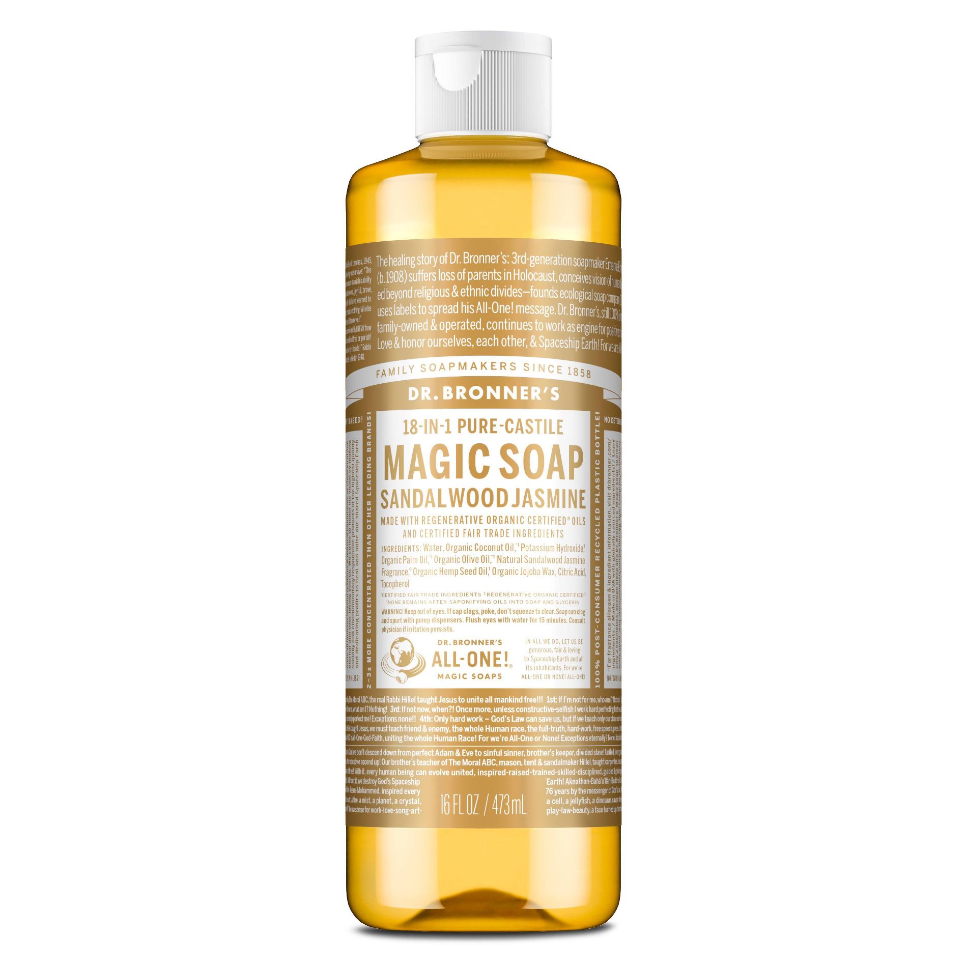 Dr. Bronner's Magic Pure Castile Liquid Body Wash - Sandalwood Jasmine - 16oz