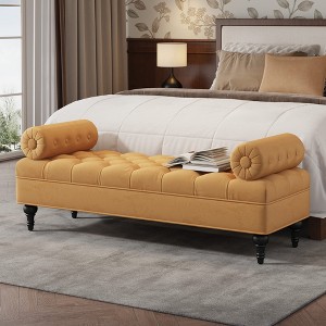Christopher Knight Home Mirelle Modern Velvet Upholstered Tufted Bench with 2 Detachable Pillows - 1 of 4