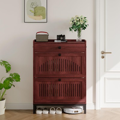 Classic Dark Walnut Shoe Rack – 2 To 5 Doors, Space-Saving Entryway Cabinet