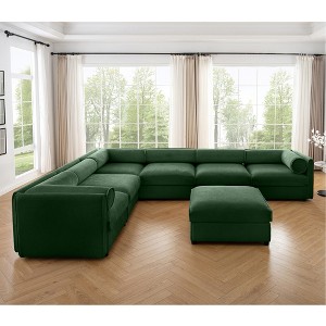 Oversized 142.5" Chenille Modular L-Shaped Sectional Sofa with Cylindrical Cushios and Storage Seat, 7-Piece Free combination Sofa - 1 of 4