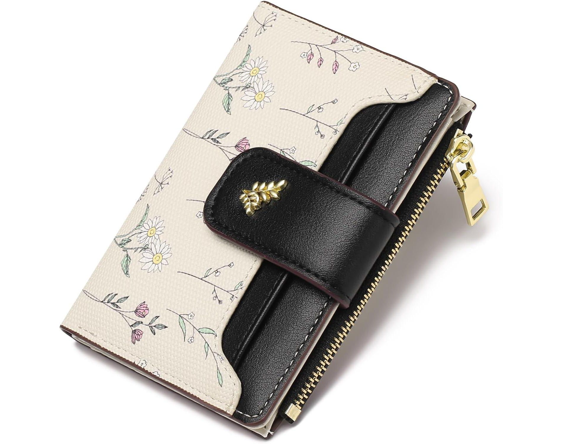 Wikineon Small Wallets for Women RFID Blocking Leather Bifold Zipper Pocket Wallet Credit Card Holder with ID Window