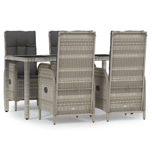 vidaXL 5-Piece Outdoor Dining Set - Gray PE Rattan Patio Furniture with Reclining Chairs, Dark Gray Cushions & Tempered Glass Table - 1 of 4