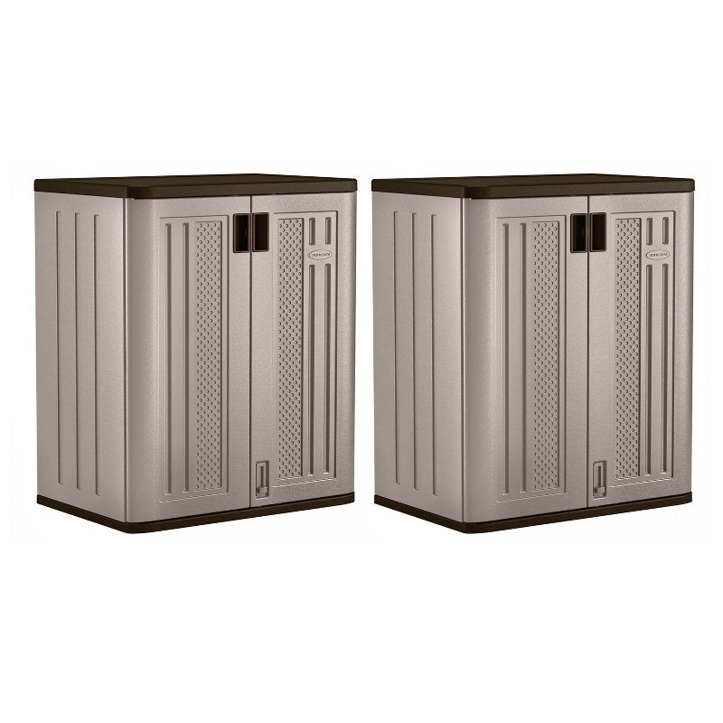 Suncast 9 Cu Ft Heavy Duty Resin Garage Base Storage Cabinet, Platinum (2 Pack), 1 of 8