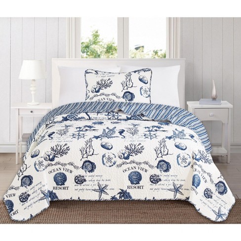 Great Bay Home Catalina Coastal Themed Quilt Set Twin Navy White Target