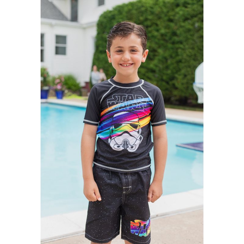 Star Wars Stormtrooper Darth Vader Rash Guard and Swim Trunks Outfit Set Little Kid to Big Kid, 3 of 10