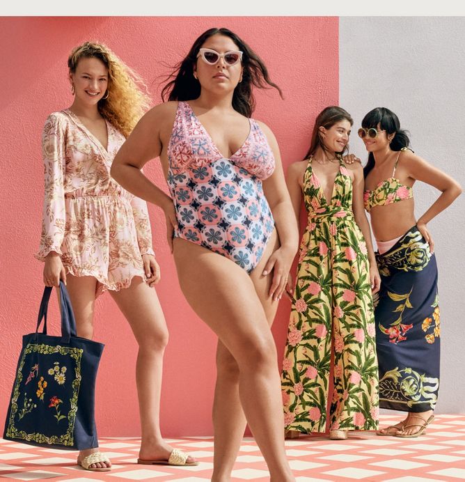 4 Agua Bendita looks mix earthy, swimwear & streetwear styles with maximalist, Colombian-inspired prints—flowy, feminine silhouettes and playful accessories.