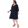 Agnes Orinda Women's Plus Size Eyelet Hollow Out Pleat Notched Neck 3/4 Sleeve Casual Midi Dress with Pockets - 3 of 4