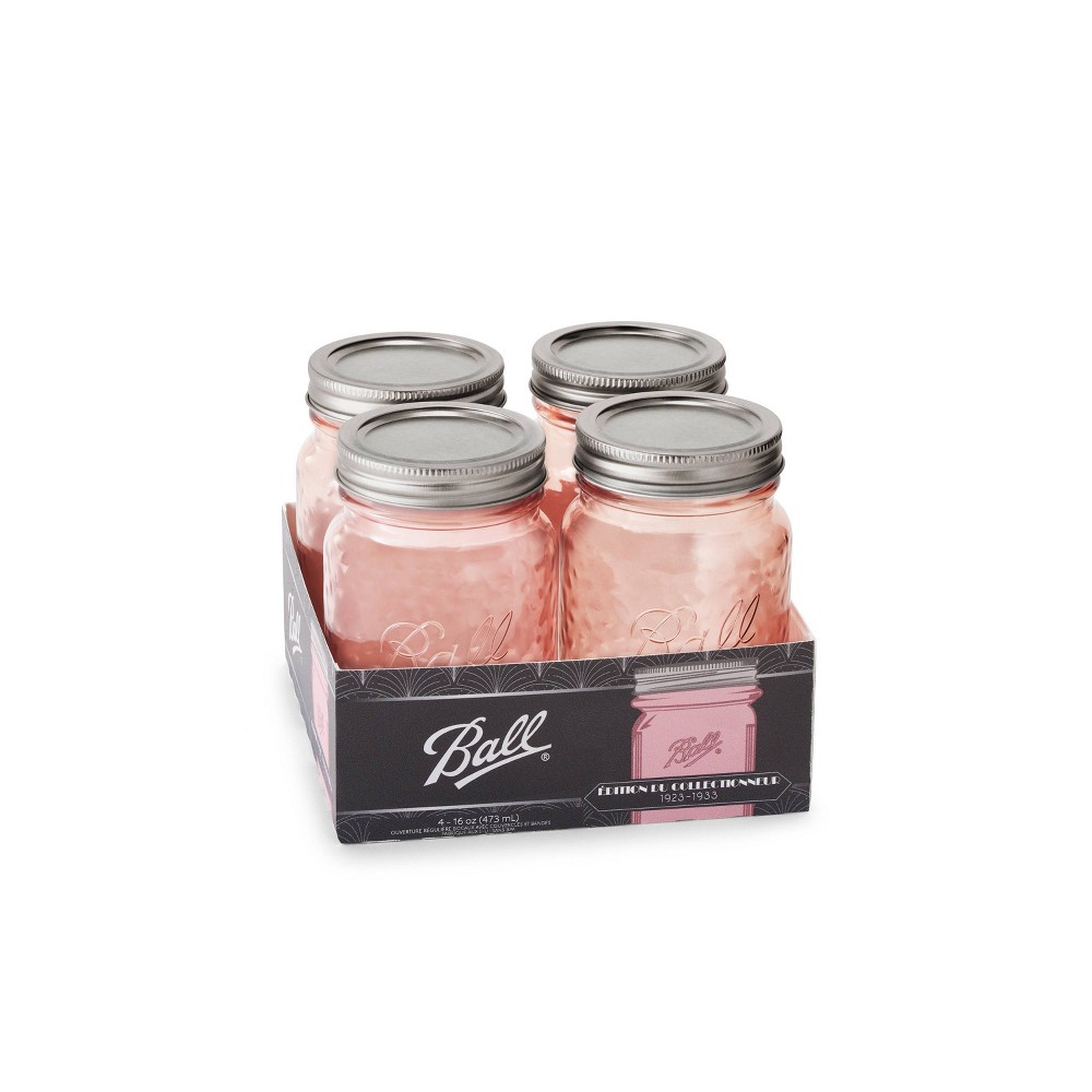 Photos - Food Container Ball 16oz 4pk Glass Regular Mouth Rose Vintage Mason Jar with Lid and Band 