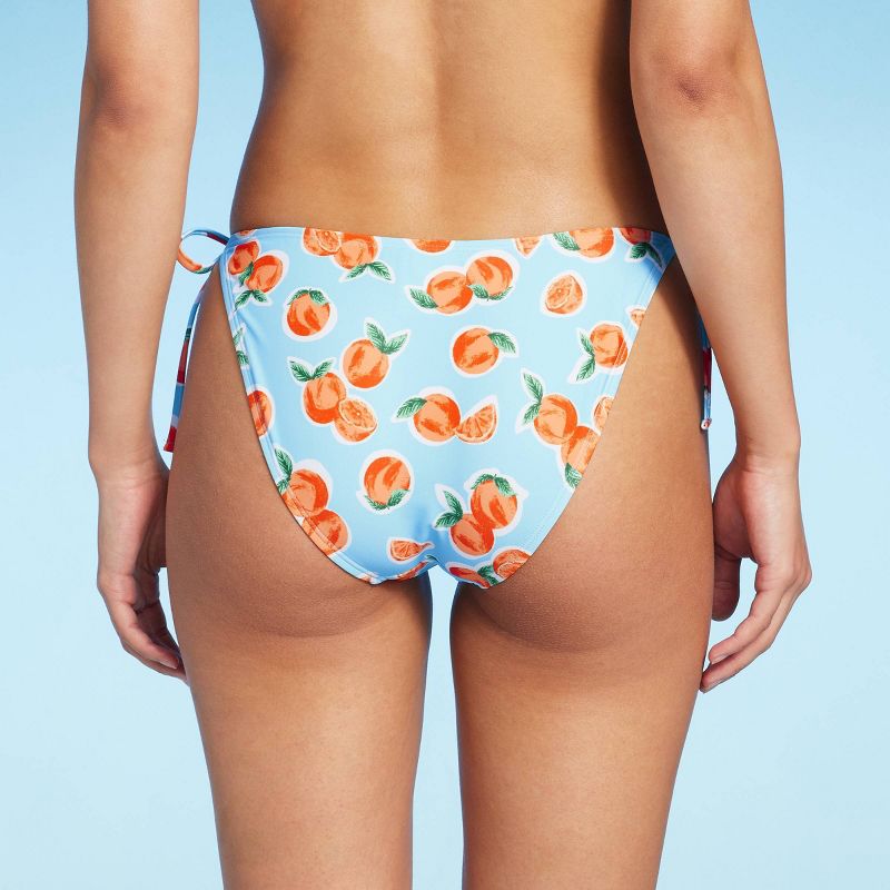 Women's Orange Print Side-Tie Scoop Front Bikini Bottom - Wild Fable™ Blue, 3 of 9