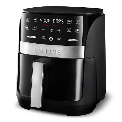 Gourmia Digital 3qt Air Fryer with Guided Cooking Prompts Black/Stainless Steel Finish: 1500W, Dishwasher-Safe Parts