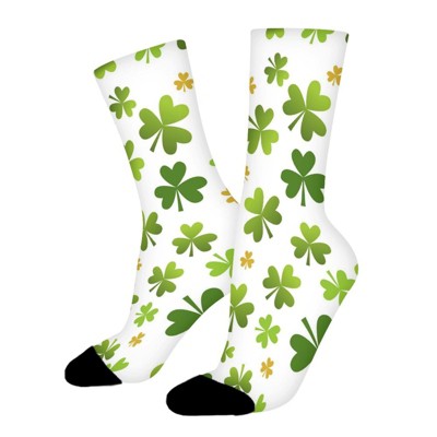 Clover Pattern Women Printed Crew Socks Funny Funky Socks Soft Polyester Novelty Gifts for Artists Men