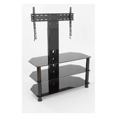 Black Corner TV Stand with Mount and Tempered Glass Shelves