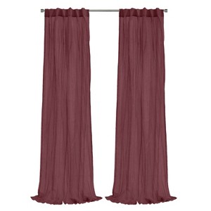 Habitat 100% Polyester Paloma Sheer Broomstick Crushed Solid Dual Header Curtain Panel Burgundy - 1 of 4