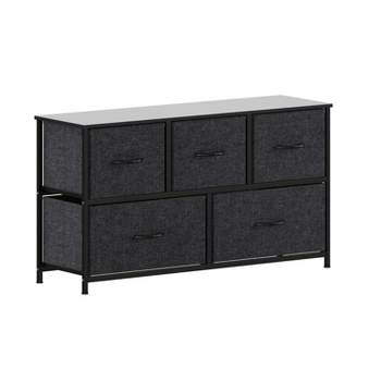 Emma and Oliver 5 Drawer Storage Dresser with Cast Iron Frame, Wood Top and Easy Pull Fabric Drawers with Wooden Handles
