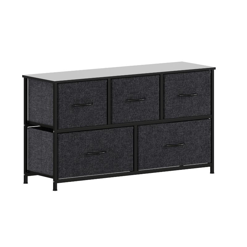 Emma and Oliver 5 Drawer Storage Dresser with Cast Iron Frame, Wood Top and Easy Pull Fabric Drawers with Wooden Handles, 1 of 12