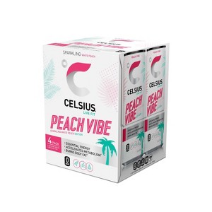 CELSIUS Sparkling Peach Vibe Functional Energy Drink - 4pk/12 fl oz Cans - 1 of 4