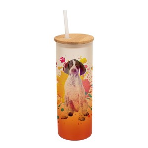 100 North 25 Ounce Frosted Glass Gradient Travel Tumbler With Straw & Wooden Lid, English Pointer Paint Splatter Orange - 1 of 4