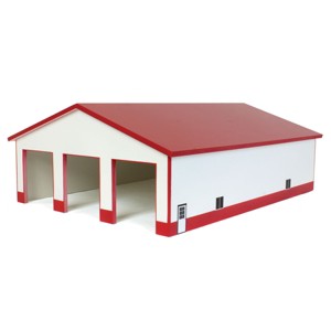 1/64 White & Red 3 Door 60ft x 80ft Wooden Implement or Shop Building STA-211 - 1 of 4