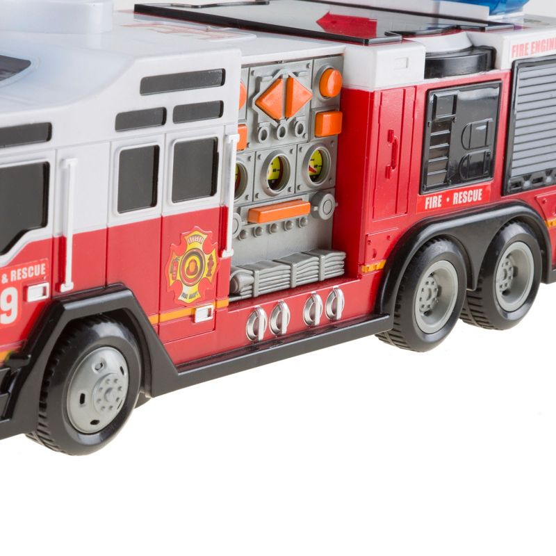 Toy Time Kids' Toy Fire Truck With Extending Ladder, Battery-Powered Lights, Siren Sounds, and Bump-n-Go Movement – Red and White, 3 of 9