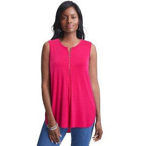 Jessica London Women's Plus Size Stretch Knit Hi-Low Zip Tunic - 1 of 4