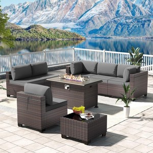 ALAULM Outdoor Patio Furniture Set Outdoor Sectional Rattan Sofa Set Brown Manual Wicker Patio Conversation Set with Cushions - 1 of 4