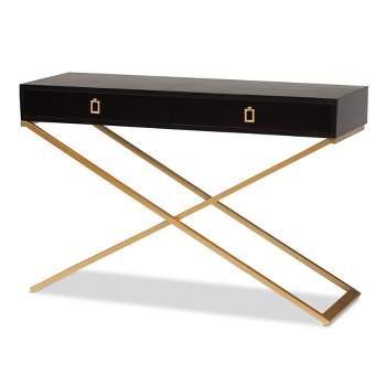 Madan Wood and Metal 2 Drawer Console Table Black/Gold - Baxton Studio