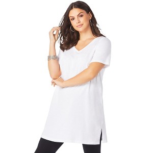 Roaman's Women's Plus Size Short-Sleeve V Neck Ultimate Tunic - 1 of 4