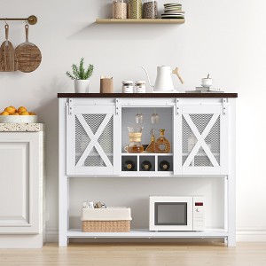 YESFASHION Farmhouse Sideboard Cabinet with Storage, Coffee Bar Table with Sliding Barn Metal Mesh Door, Kitchen Storage Sideboard with Bottom Shelf - 1 of 4