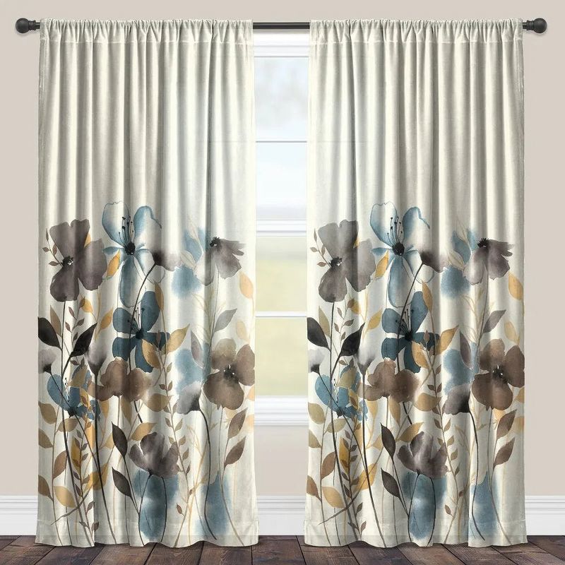 Laural Home Greige Florals 84" Sheer Window Panel, 1pc, 1 of 2