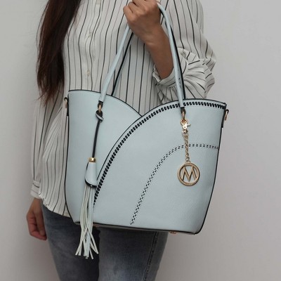 MKF Collection Imogene Two-tone Whip Stitches Vegan Leather Women’s Shoulder bag with Wallet by Mia K- Light Blue — фото 3