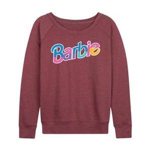 Women's - Barbie - Colorful Logo Lightweight French Terry Wide Neck Long Sleeve Shirt - 1 of 4