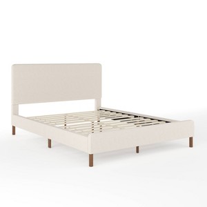 Martha Stewart Queen Britta Upholstered Platform Bed Beige/Walnut - 1 of 4