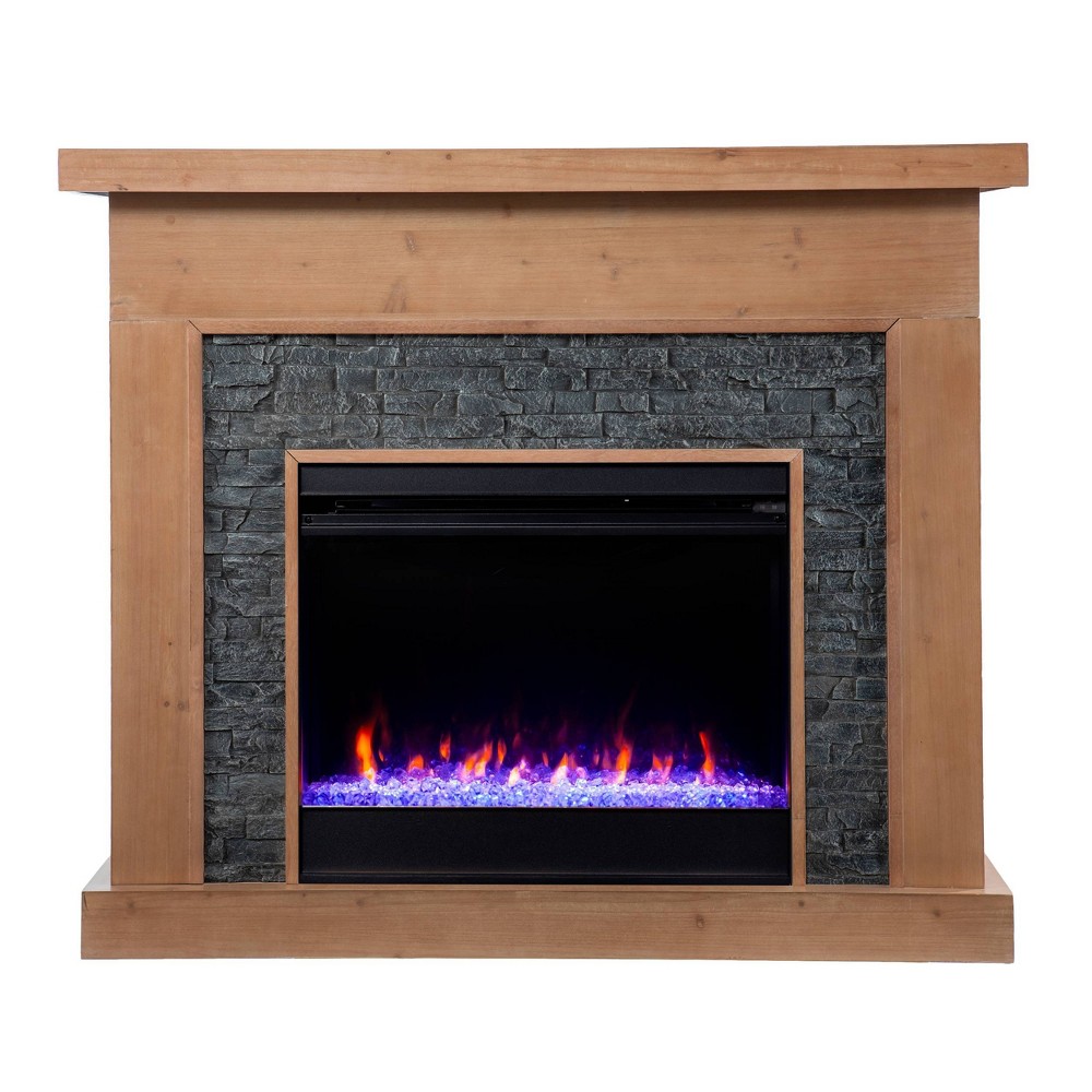 Photos - Electric Fireplace Cauls Color Changing Fireplace with Faux Stone Surround Natural/Gray - Aid