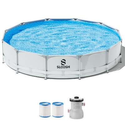 SLOOSH 10/12/15 FT Large Round Above Ground Pool, Outdoor Round Frame Above Ground Swimming Pool Set Kiddie Pool for Kids Adults with Filter Pump