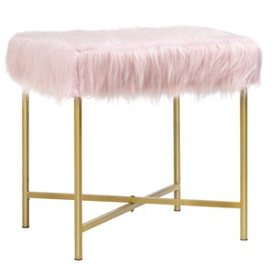 Costway Faux Fake Fur Stool Ottoman Footrest Stool Decorative with Metal Legs GreyPinkWhite - 1 of 4
