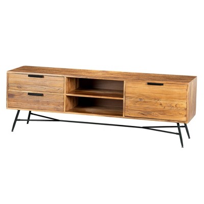 Wooden Console with Slanted Metal Base TV Stand for TVs up to 60" Brown/Black - The Urban Port