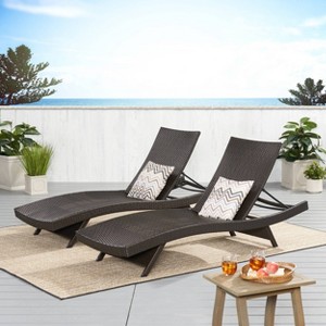 Salem 2pk Wicker Adjustable Chaise Lounge Chair - Brown - Christopher Knight Home: All-Weather, UV & Rust-Resistant - 1 of 4