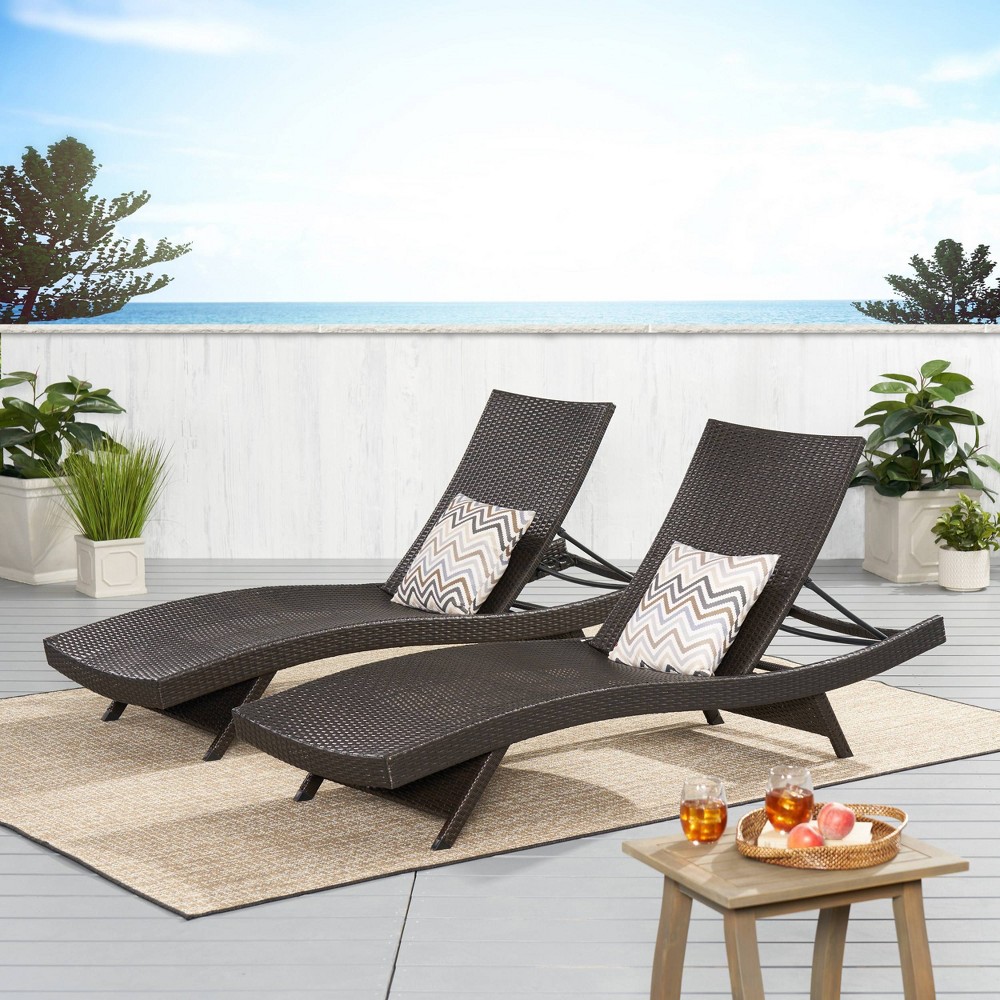 Photos - Garden Furniture Toscana Set of 2 Wicker Patio Chaise Lounge - Brown - Christopher Knight H