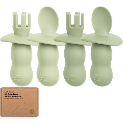 4-Pack Prep Baby Spoons & Forks Set, Self Feeding Baby Utensils 6-18 Months, Silicone BLW Baby Feeding Set, BPA-Free