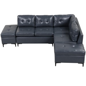 NicBex Modular 95" L Shape Sectional Sofa Leather Sleeper Couch Set with 2 Ottomans for Living Room, Blue - 1 of 4